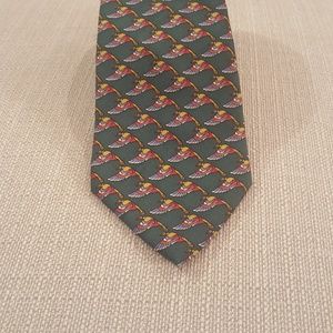 Salvatore Ferragamo Men's Green Bird Silk Tie
